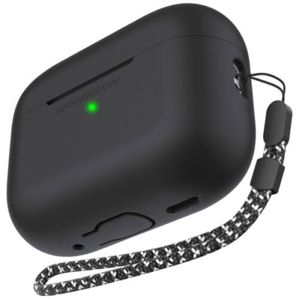 Чохол AhaStyle Silicone Case для AirPods Pro 2 with strap Black (X003E43NDL)