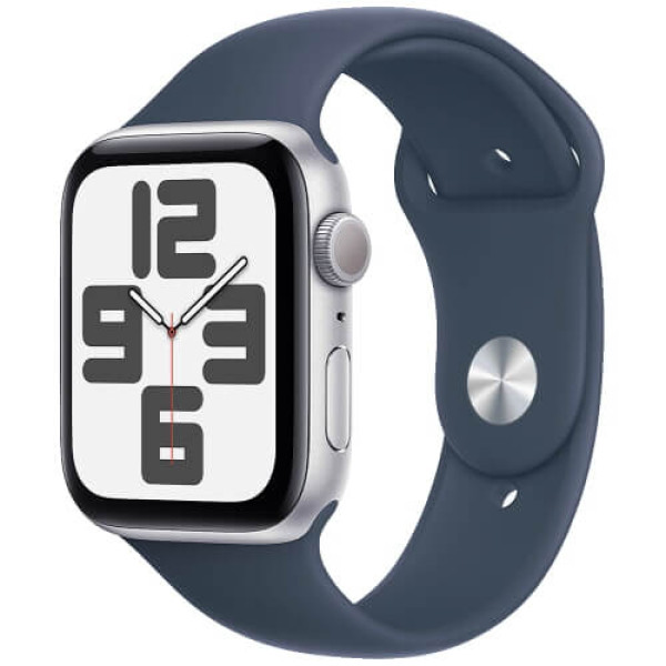 Apple Watch SE GPS 44mm Silver Aluminum with Storm Blue Sport Band S/M (MREC3)
