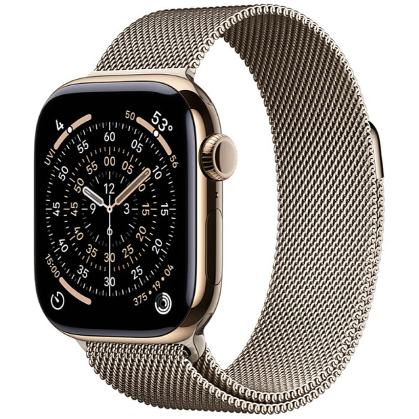 Apple Watch Series 11 46mm Gold Titanium Case with Natural Milanese Loop M/L (MFC34/MGJ34)