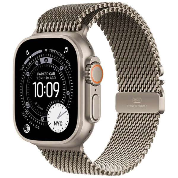 Apple Watch Ultra 3 Natural Titanium Case with Natural Titanium Milanese Loop Small (MEWW4)