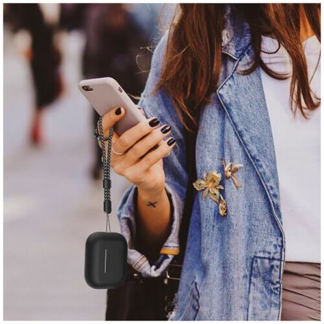Чохол AhaStyle Silicone Case для AirPods Pro 2 with strap Black (X003E43NDL)