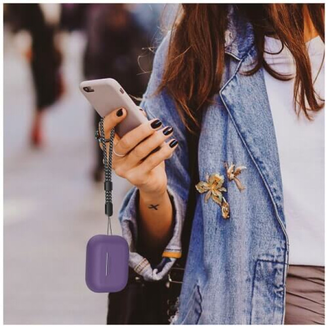 Чохол AhaStyle Silicone Case для AirPods Pro 2 with strap Dark Purple (X003ECKN77)