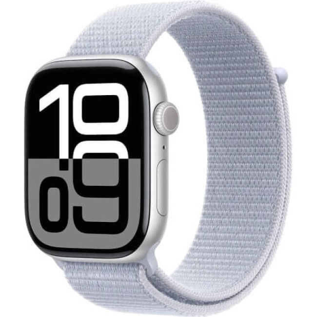 Apple Watch Series 10 GPS + Cellular 46mm Silver Aluminium with Blue Cloud Sport Loop (MWY23)
