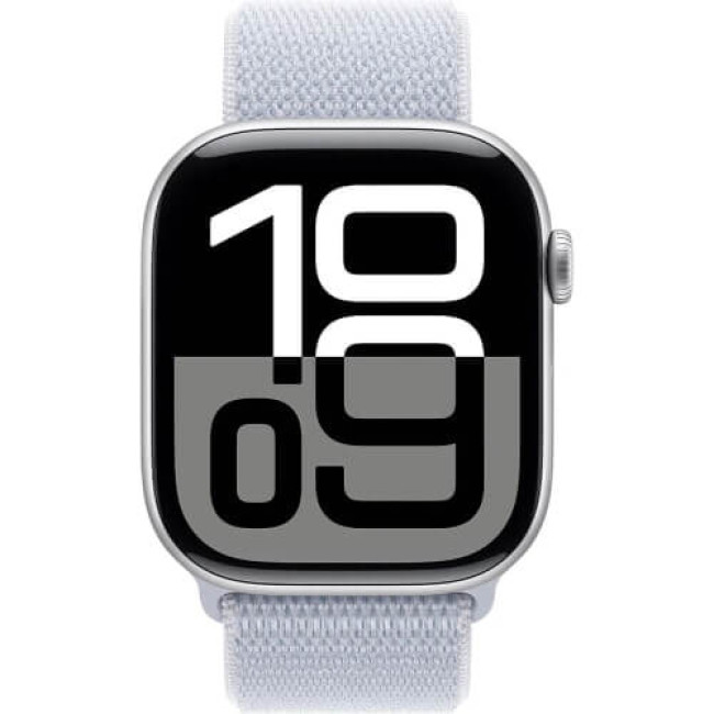 Apple Watch Series 10 GPS + Cellular 46mm Silver Aluminium with Blue Cloud Sport Loop (MWY23)