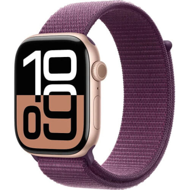 Apple Watch Series 10 GPS + Cellular 42mm Rose Gold Aluminium with Plum Sport Loop (MWXC3)