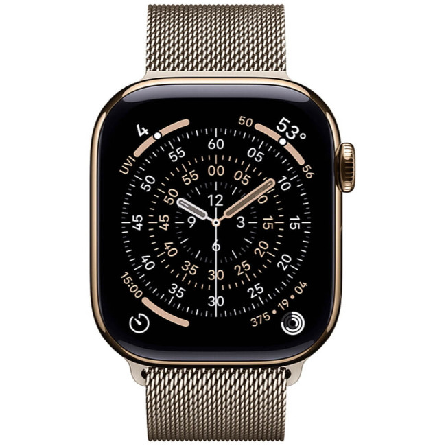 Apple Watch Series 11 46mm Gold Titanium Case with Natural Milanese Loop M/L (MFC34/MGJ34)
