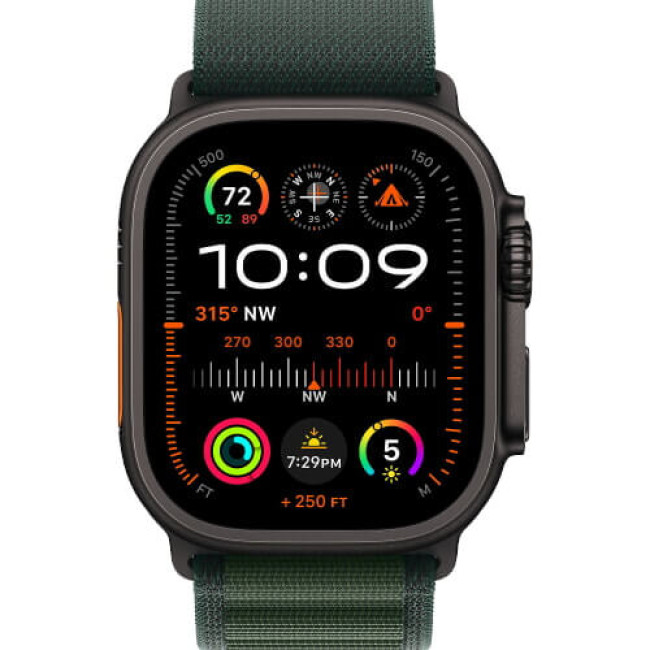 Apple Watch Ultra 2 Black Titanium Case with Dark Green Alpine Loop Large (MX4T3)