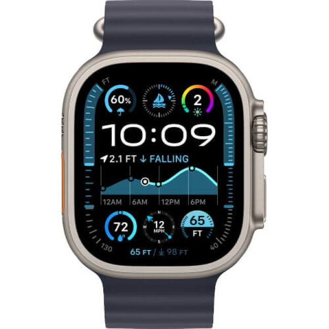 Apple Watch Ultra 2 Natural Titanium Case with Navy Ocean Band (MX4D3)