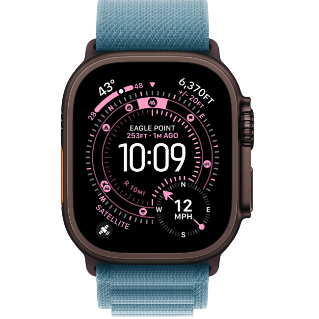 Apple Watch Ultra 3 Black Titanium Case with Light Blue Alpine Loop Small (MF254/MG9K4)