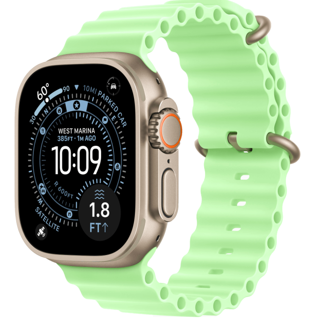 Apple Watch Ultra 3 Natural Titanium Case with Neon Green Ocean Band (MF1V4+MGCF4)