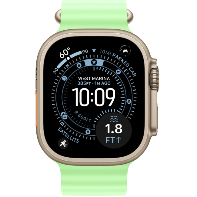Apple Watch Ultra 3 Natural Titanium Case with Neon Green Ocean Band (MF1V4+MGCF4)