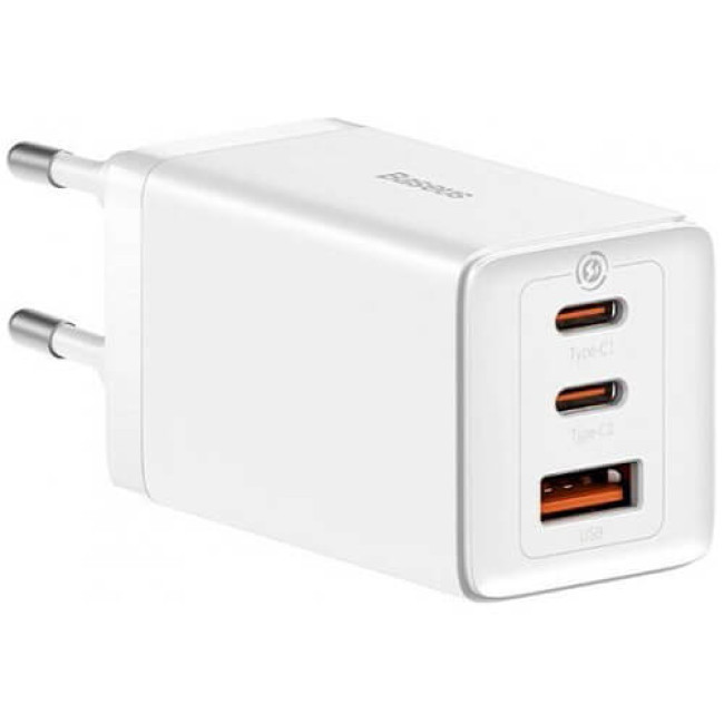 Зарядний пристрій Baseus GaN5 Pro Fast Charger 2C+U 65W White w/Type-C to Type-C (CCGP120202)