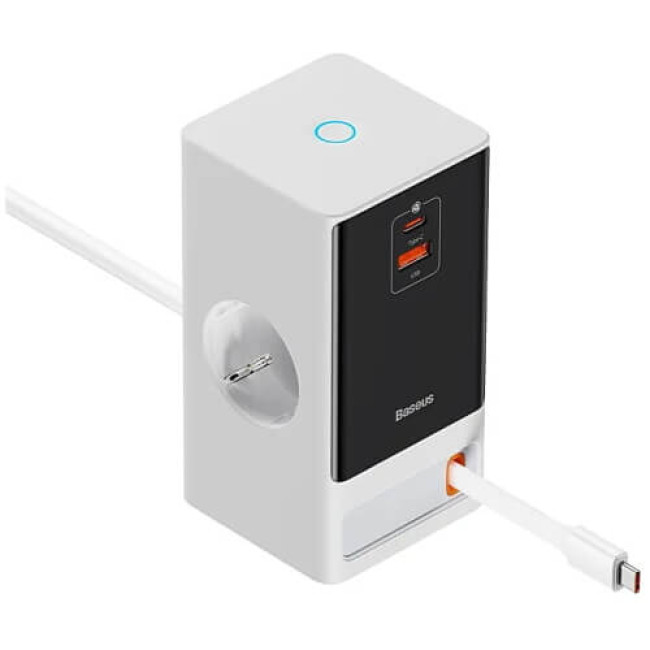 Зарядний пристрій Baseus PowerCombo Digital PowerStrip 2AC+1U+1C+Retractable-C 65W Smart Version with 1.5m power cord