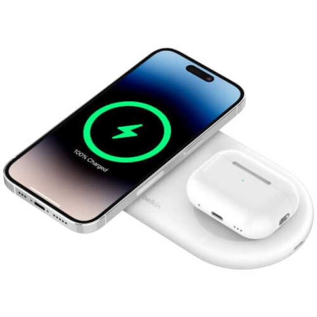 Бездротове ЗУ Belkin BoostCharge Pro 2in1 Magnetic Pad with Qi2 15W White (WIZ021VFWH)