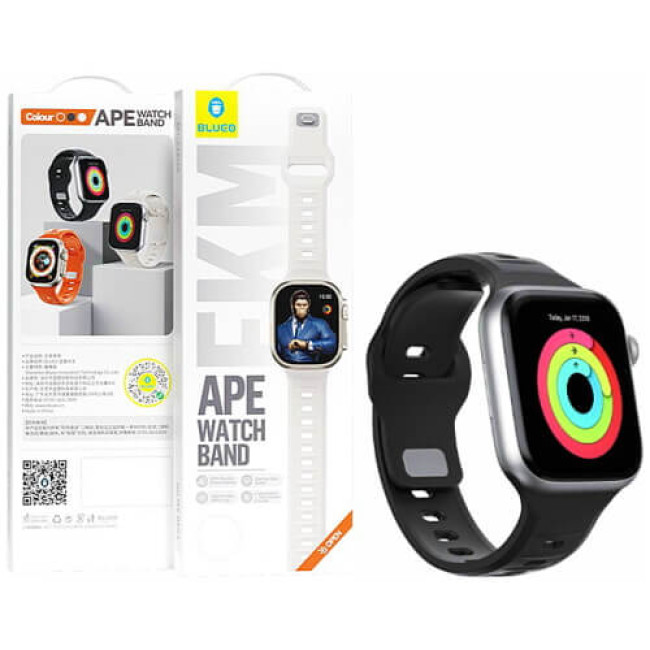 Ремінець для Apple Watch 42/44/45/49mm Blue Fluoro Rubber Sport Watch Band Black (BL004BLK)