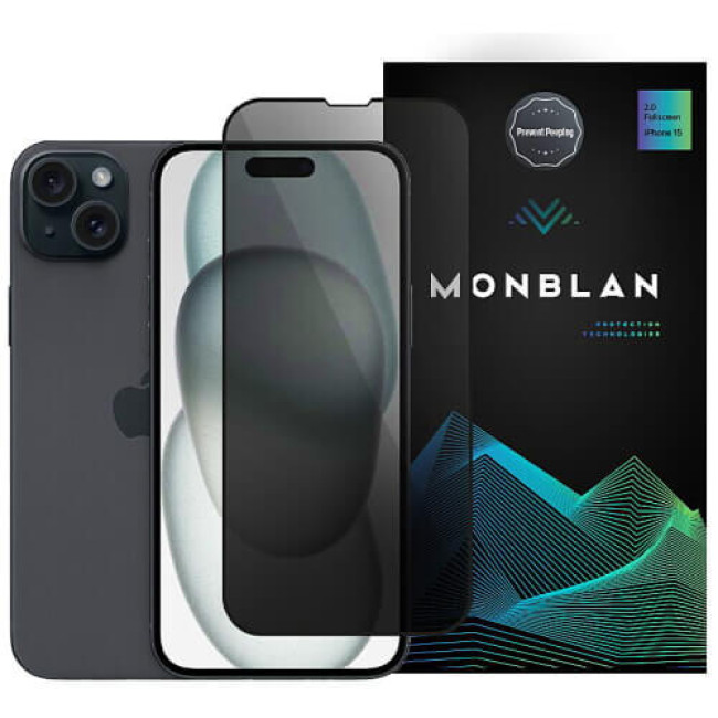 Захист екрану (скло) Monblan для iPhone 16/15/14 Pro 2.5D Anti Peep 0.26mm (Black)