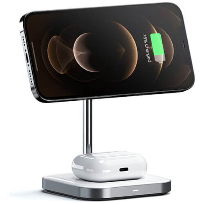 Бездротове ЗУ Satechi Aluminum 2 in 1 Magnetic Wireless Charging Stand Space Grey (ST-WMCS2M)