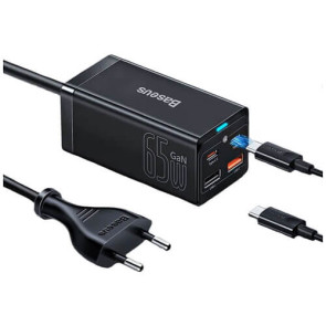 Зарядний пристрій Baseus GaN 3 Pro 2xUSB 2xType-C 65W Black with Type-C/Type-C 100W (CCGP040101)