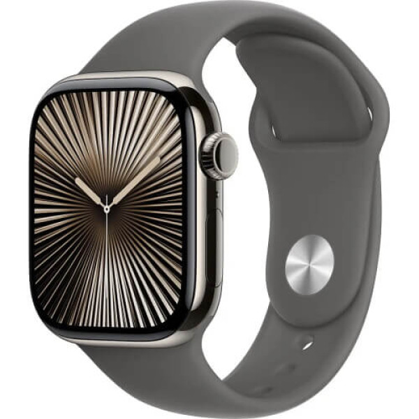 Apple Watch Series 10 46mm Natural Titanium Case with Stone Gray Sport Band M/L (MWYA3)