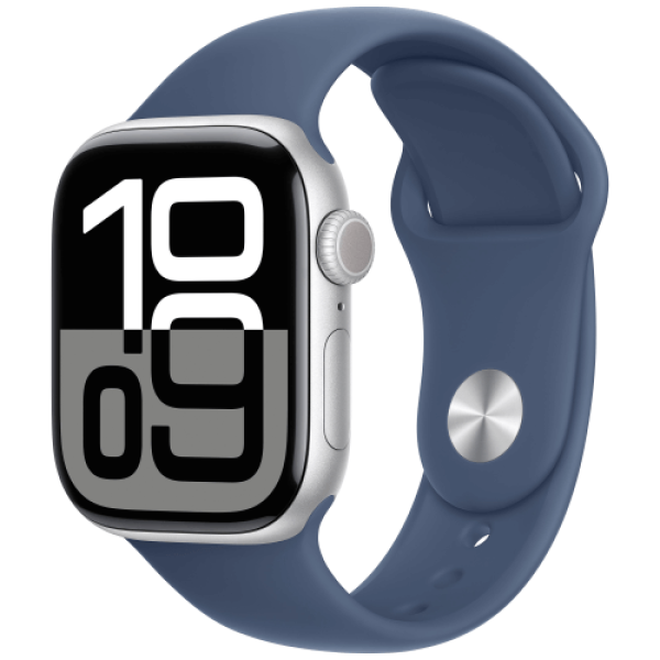 Apple Watch Series 10 GPS + Cellular 46mm Silver Aluminium with Denim Sport Band S/M (MWY03)