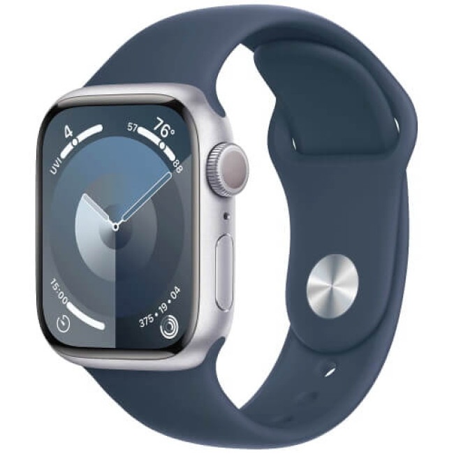 Apple Watch Series 9 41mm Silver Aluminium with Storm Blue Sport Band S/M (MR903)