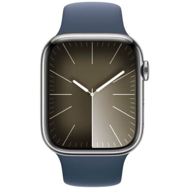 Apple Watch Series 9 GPS + Cellular 41mm Silver Stainless Steel with Storm Blue Sport Band M/L (MRJ33)