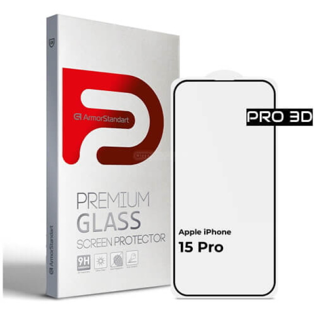 Защита экрана (стекло) ArmorStandart Pro 3D для Apple iPhone 15 Pro Black (ARM68219)