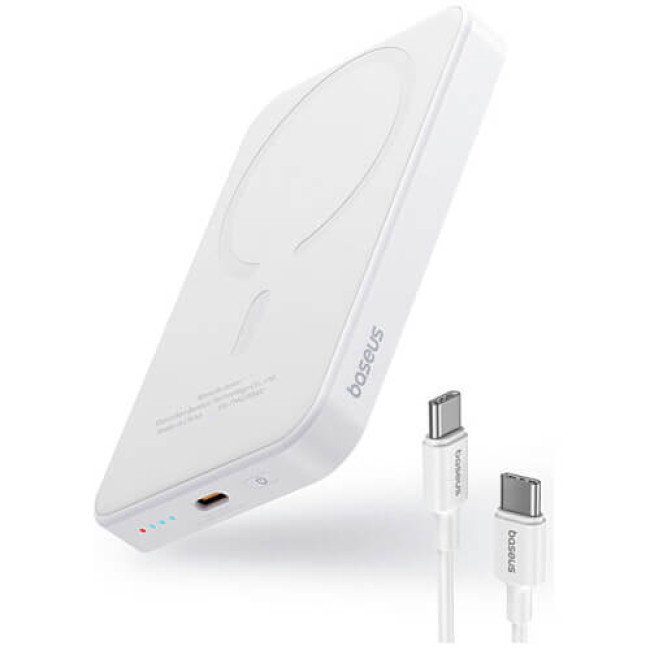 Дополнительный аккумулятор Baseus Magnetic Mini Wireless Fast Charge 5000mAh 20W с кабелем Stellar White (P10022107223-00)