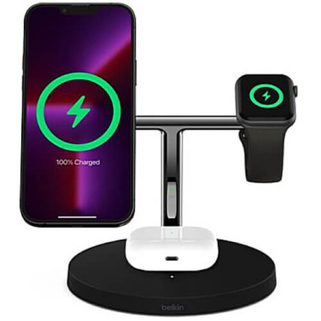 Беспроводное ЗУ Belkin BoostCharge Pro 3in1 Wireless Charger with MagSafe 15W Black (WIZ017VFBK)