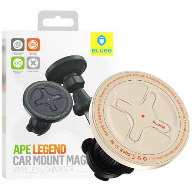 Держатель Blueo Ape Legend Car Mount Magnetic Wireless Charger Creamy White (BC5955W)