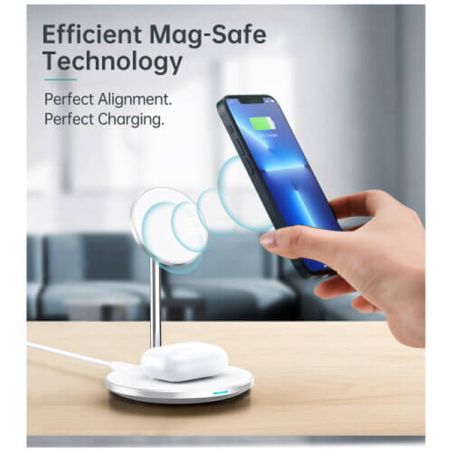 Беспроводное ЗУ Choetech Magnetic 2 in 1 magnetic Wireless Charging Stand White (T581-F)
