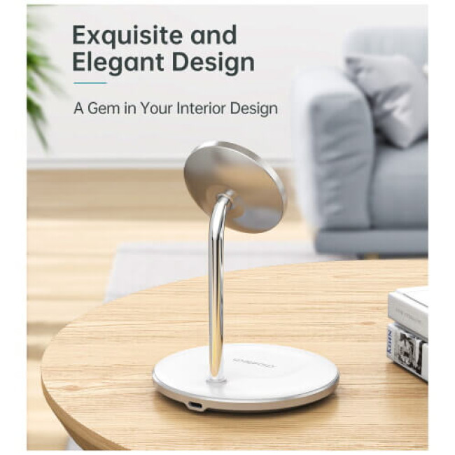 Беспроводное ЗУ Choetech Magnetic 2 in 1 magnetic Wireless Charging Stand White (T581-F)