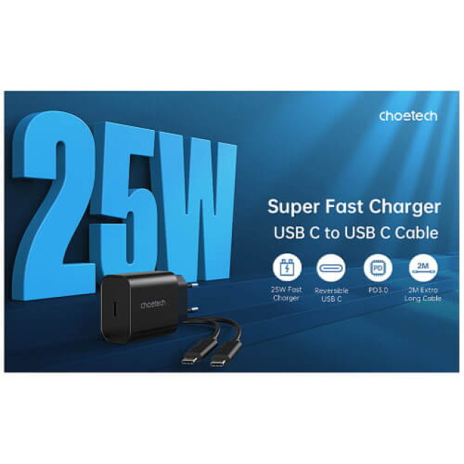 Зарядное устройство Choetech USB-C 25W PPS Charger Black (PD6003)