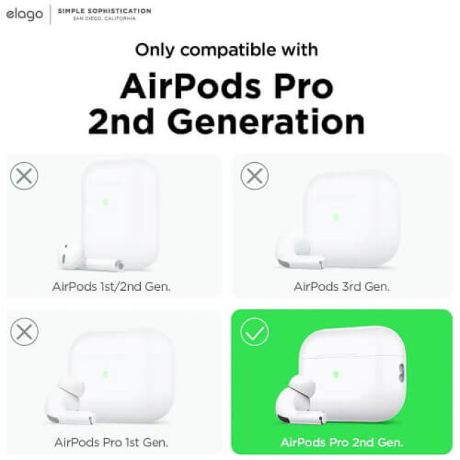Чехол для наушников Elago Silicone Basic Case with Nylon Lanyard for Airpods Pro 2 Pastel Green (EAPP2SC-BA+ROSTR-PGR)