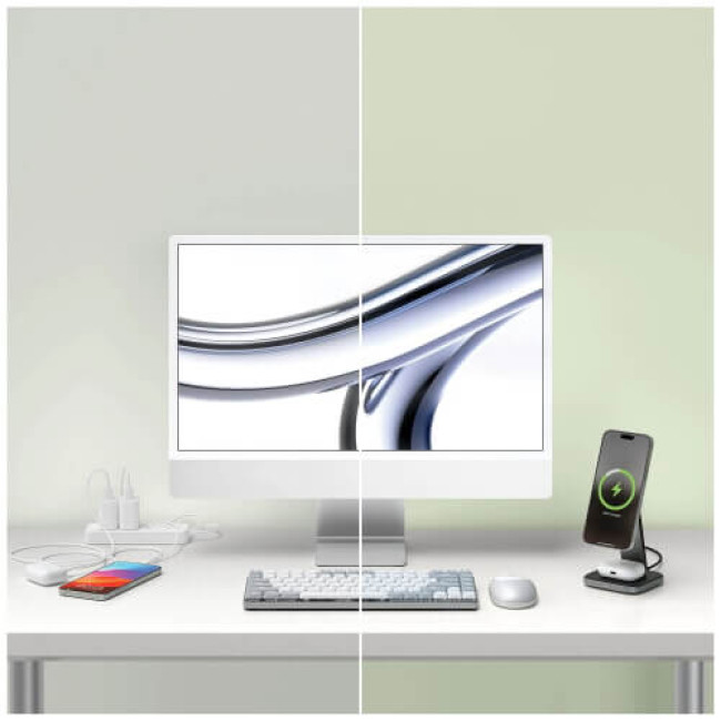 Беспроводное ЗУ Satechi 2-in-1 Foldable Qi2 Wireless Charging Stand Space Gray (ST-Q21FM)